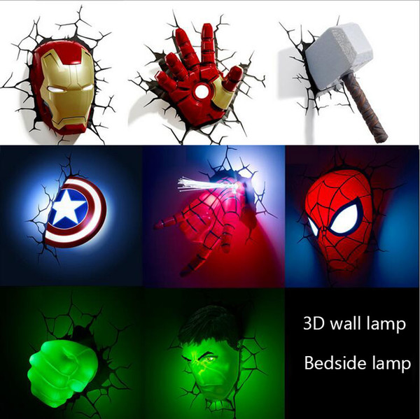 Marvel Night Lights Avengers Captain America Shield LED Bedside 3D Creative Wall Lights