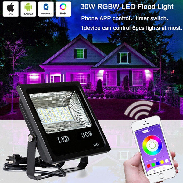 Designer LED Intelligent Bluetooth RGBW Spotlight Flood Light 30W APP Smart Control Garden Courtyard IP66 Waterproof Flood Lights 2019 HOT