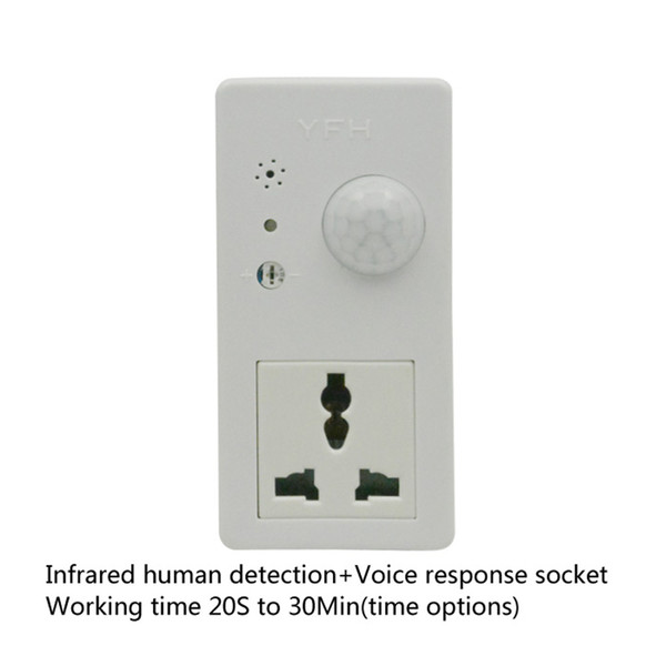 Hot sales smart home PIR switch human induction switch power plug delay time adjustable Motion Voice dual control power socket Free Shipping