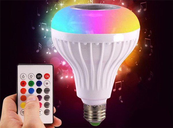 E27 Smart RGB Wireless Bluetooth Speaker Bulb 110V 220V 12W LED Lamp Light Music Player Dimmable Audio 24 Keys Remote Controller