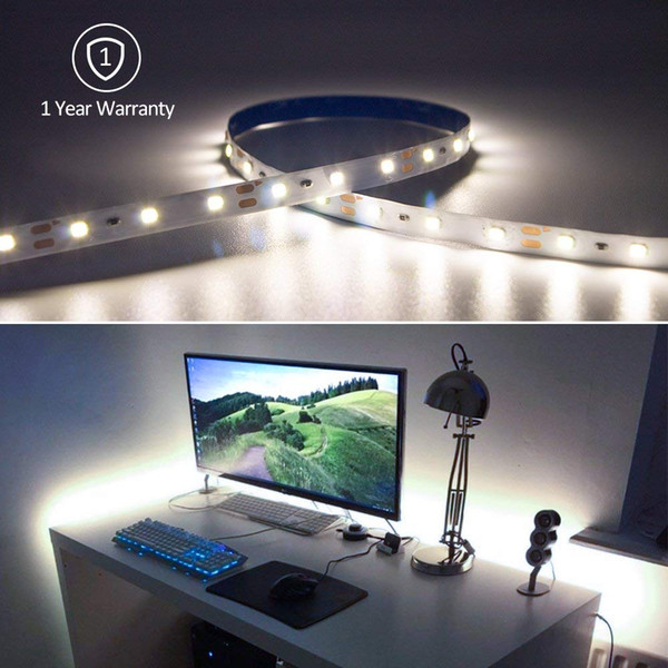 Cool White LED Light Strip, 16.4 Feet, 300 LEDs, 3000K, 72 Lumens per Foot. 12V DC Tape Light