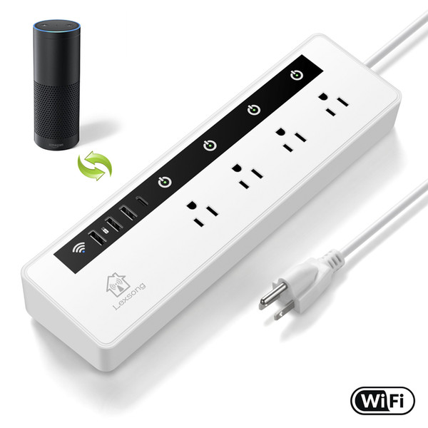 WiFi Smart Power Strip WiFi Storage Voice Control via Alexa Remote Control of APP with 4 Smart Sockets 3 USB Charging Ports and Type C Port