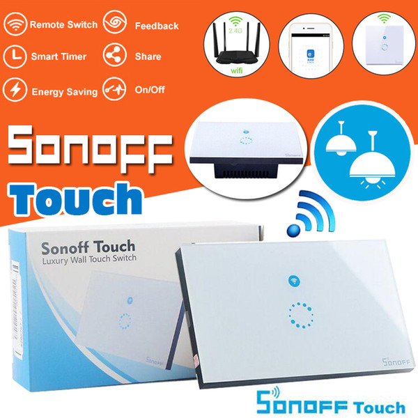 Sonoff Wifi Touch Wall Switch Wifi LED Touch Timer Switch Glass Panel Controller Light SwitchHome Remote Control APP US EU Plug Smartphone