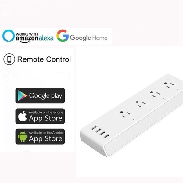 5PCS Wifi Smart Plug work with Amazon Alexa Google Assistant Wifi Smart Power Strip Charger 10A With 4 Usb Charging Port