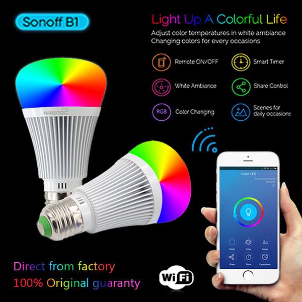 Sonoff B1 Smart Wifi Lamp E27 Dimmable Colorful LED Lamp RGB Color Light APP WIFI Remote Control Via IOS Android