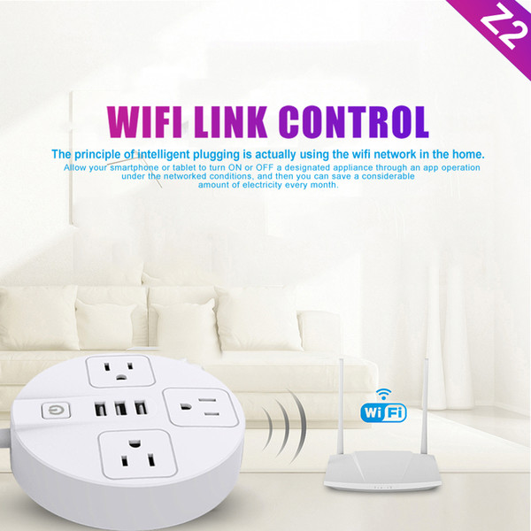 Z2 Wifi Smart Plug work with Amazon Alexa Wifi Smart Power Strip Charger 2000W With 3 Usb Charging Port 3 Smart Ac Plug