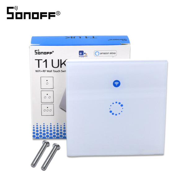 Sonoff T1 UK Plug 86 Type Smart Wall Touch Light Switch Toughened Touch Glass Panel Support WiFi/RF/APP/Touch Control 1/2/3 Gang