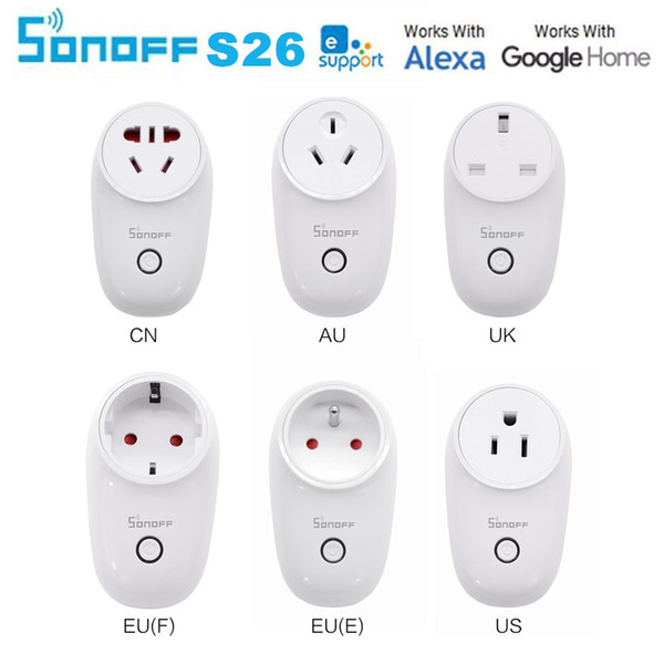 Sonoff S26 WiFi Smart Socket US/UK/CN/AU/EU Wireless Plug Power Sockets Smart Home Switch Work With Alexa Google Assistant IFTTT