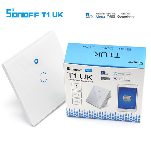 Sonoff T1 UK Plug 86 Type Smart Wall Touch Light Switch Toughened Touch Glass Panel Support WiFi/RF/APP/Touch Remote Control 1/2/3 Gang