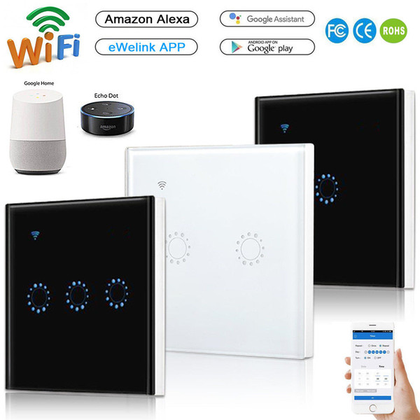 1/2/3gang WIFI Smart Wall Light RC Touch Switch Panel For alexa echo