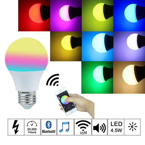 New Magic Blue 4.5W E27 RGBW led light bulb Bluetooth 4.0 smart lighting lamp color change dimmable AC85-265V for home hotel