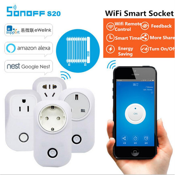 Sonoff S20 EU UK US Plug Wifi Power Socket Switch Wireless APP Remote Socket Outlet Timing Switch for Smart Home Work with Alexa google