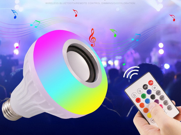 E27 Smart LED Light RGB Wireless Bluetooth Speakers Bulb Lamp Music Playing Dimmable 12W Music Player Audio with 24 Keys Remote Control