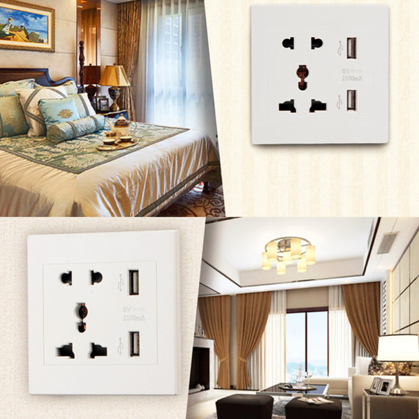 High Quality New Brand Dual USB Port Electric Wall Charger Dock Socket Power Outlet Panel Plate 2 colors Smart Power Plugs DHL Free