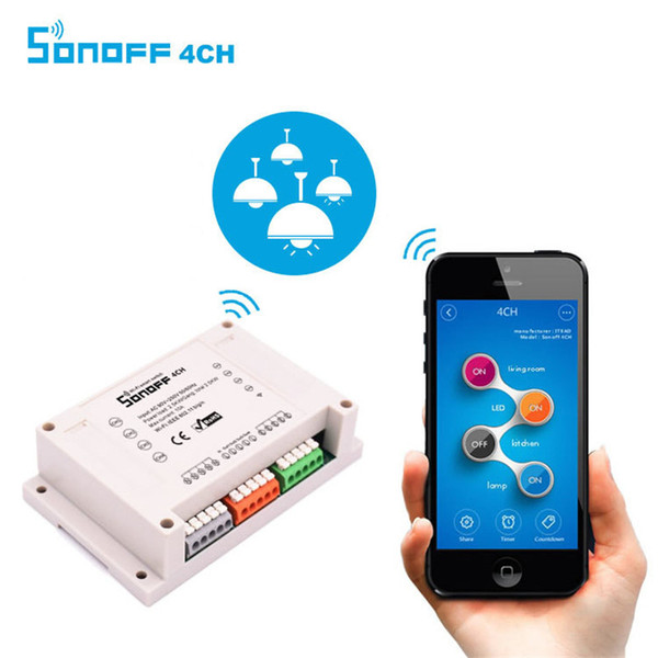 Sonoff 4CH Wifi Smart Switch Universal Remote Intelligent Switch Interruptor 4 Channel Din Rail Mounting Smart Home Wi-FI Switch OTH722