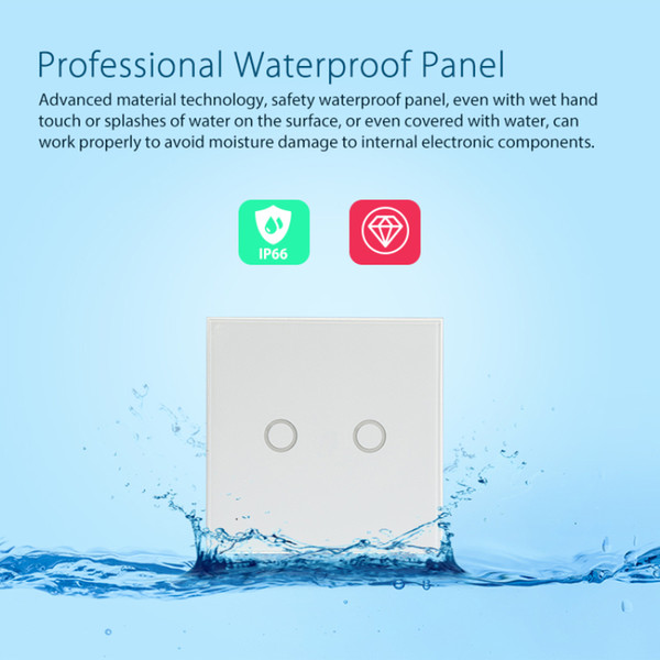 Waterproof Smart Wifi Wall Touch Light Switch EU 2 Gang WiFi Remote Smart Home Controller Work with Alexa Google Home