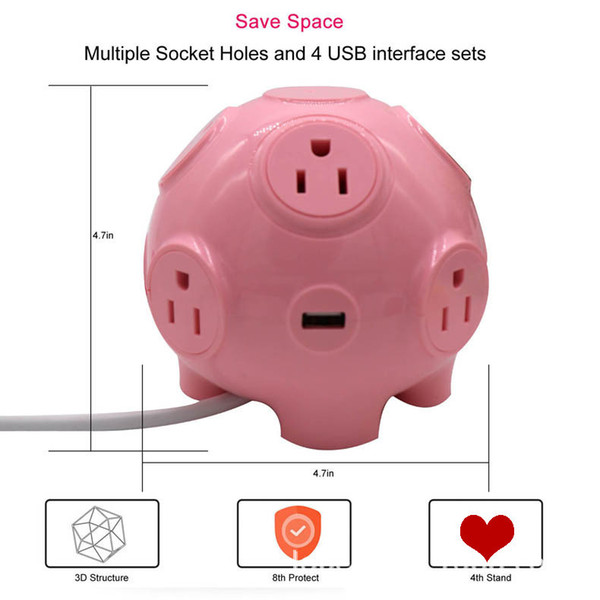 Cute pig model multi - function usb power supply smart socket outlet line plug - in - wire plug board European standard.