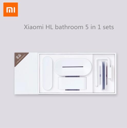 Original xiaomi mijia HL bathroom 5 in1 sets for Soap Tooth Hook Storage Box and Phone Holder for Bathroom Shower Room Tool