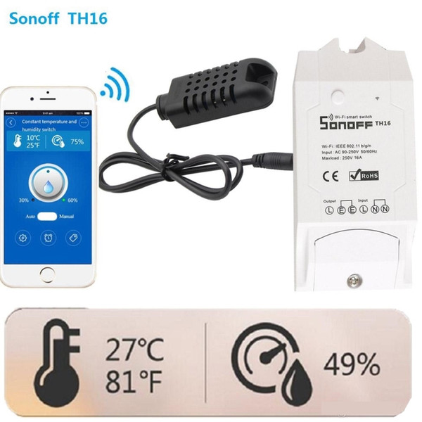 Sonoff Smart Home Control TH10/16 Wireless WiFi Switch Automation With Waterproof Temperature Sensor Humidity Monitoring