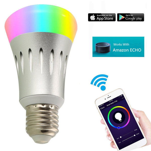 7W Wifi Smart LED Bulbs Work 16 Million Colors RGBW Smart Light Compatible With Echo Alexa and Google Home