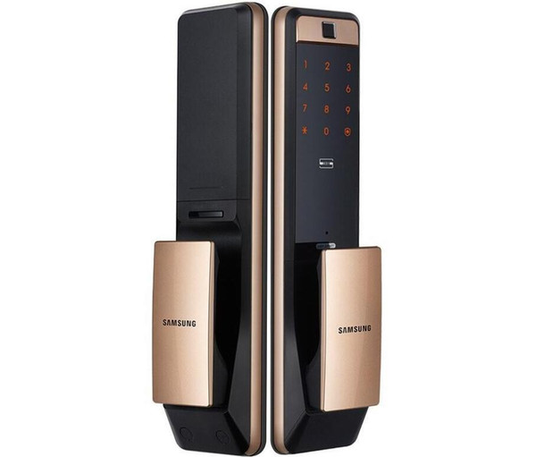 New SAMSUNG SHP-DP609 Keyless BlueTooth Fingerprint PUSH PULL Two Way Digital Door Lock English Version Big Mortise Gold Color