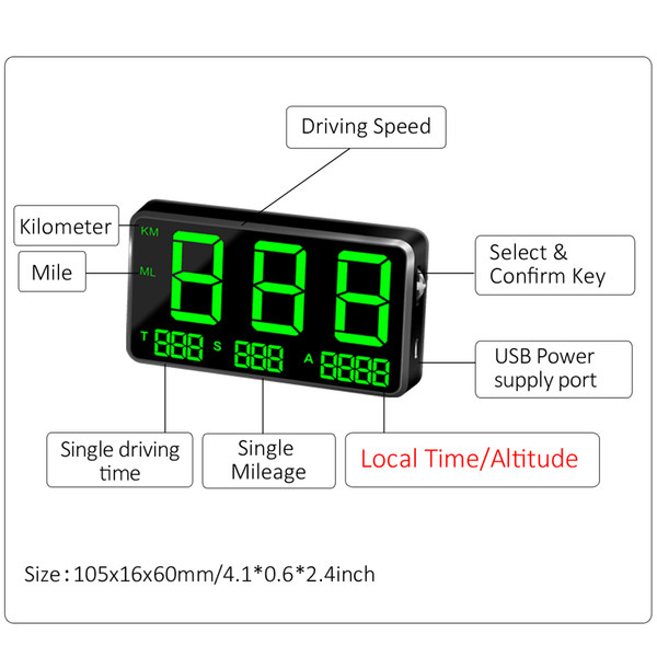 C80 Big Screen GPS Hud Head Up Display Speedometer Car SpeedAlarmSystem MPH KM/H Vehicle Driving Speed Display