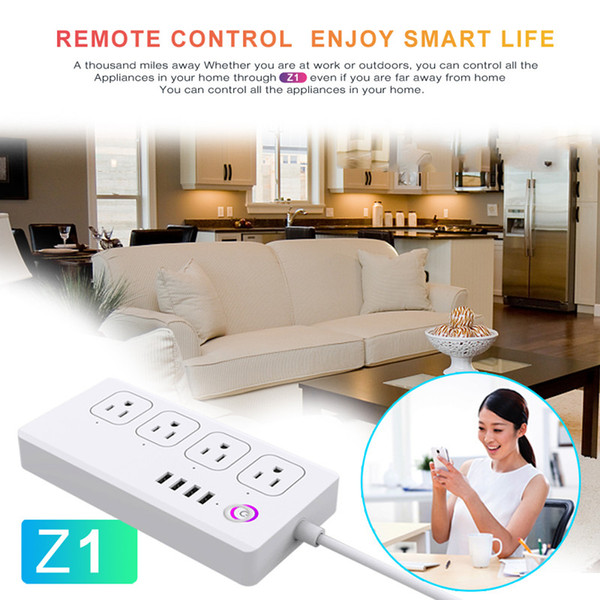 Wifi Smart Plug work with Amazon Alexa Wifi Smart Power Strip Charger 2000W With 4 Usb Charging Port And 4 Smart Ac Plug