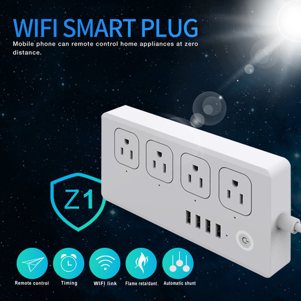 Wifi Smart Charger Plug work with Amazon Alexa Wifi Smart Power Strip With 4 Usb Charging Port And 4 Smart Ac Plug