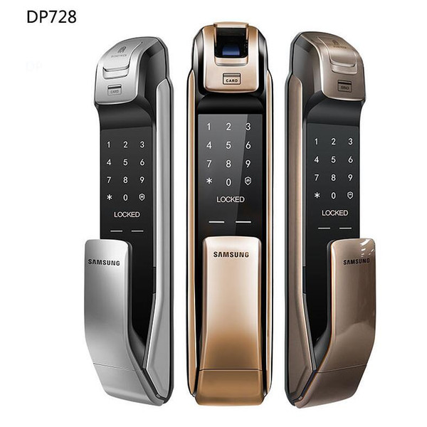 SAMSUNG SHP-DP728 Keyless BlueTooth Fingerprint PUSH PULL Two Way Digital Door Lock English Version Big Mortise Gold Color