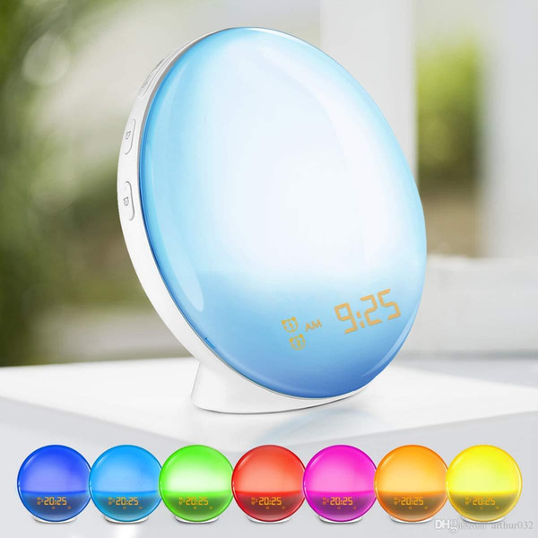 Smart Wake-Up Light Alarm Clock with Colored Sunrise Simulation and Bedroom FM Radio Support Alexa,Google Home AI Speaker Voice Controller