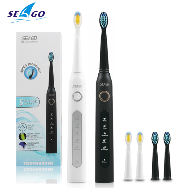 SEAGO SG 507 Electric Toothbrush USB Charging Rechargeable Sonic Tooth Brush Waterproof Tooth Cleaner with 3pcs Replacement Head