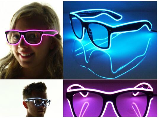 Free shipping El Wire Glow Sun Glasses Led DJ Bright Light Safety Light Up Multicolor Frame Voice control led flashing glasses