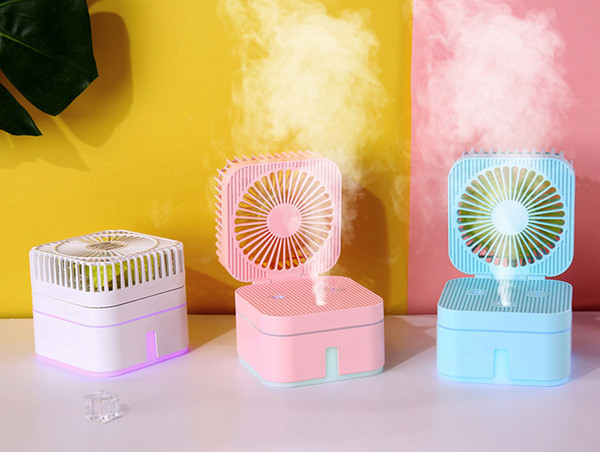 Newest Fan humidifier adjustable fog volume with Atmosphere Lamp mini home office portable air purification humidifier With Retail Box