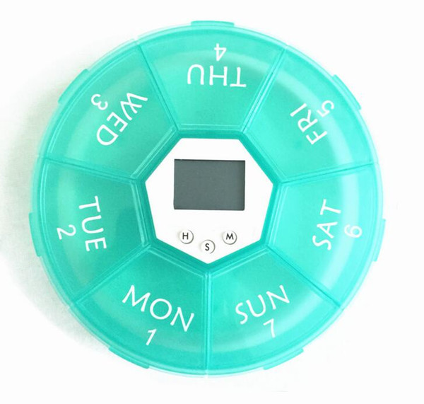 Smart timing Kits New Intelligent Timing Daily Reminder Alarm one week Box Portable Round Shape 7 cell for one week