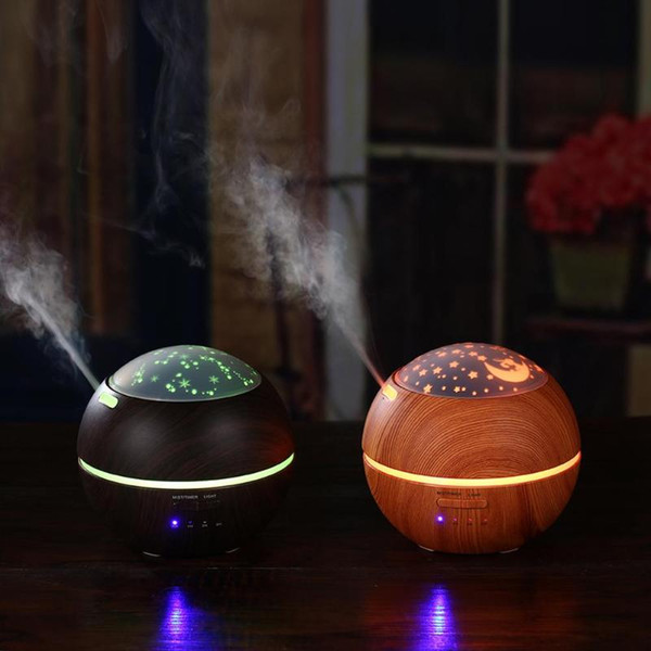 150ML Projector Electric Diffuser Aroma Lamp Wood Grain Ultrasonic Aroma Air Humidifier Essential Oil wooden Aroma Diffuser with Projection