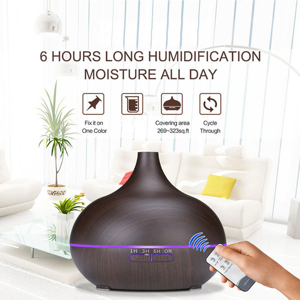 Aroma Essential Oil Diffuser Ultrasonic Air Humidifier with Wood Grain 7 Color Changing LED Lights for Office Home Bedroom 400ml