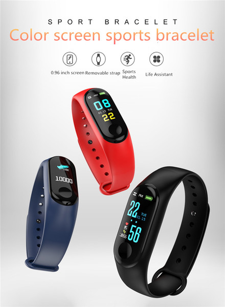 M3plus Color screen smart bracelet heart rate bluetooth sports information push bracelet smart watches for i7/8/9s IOS Android with Retail