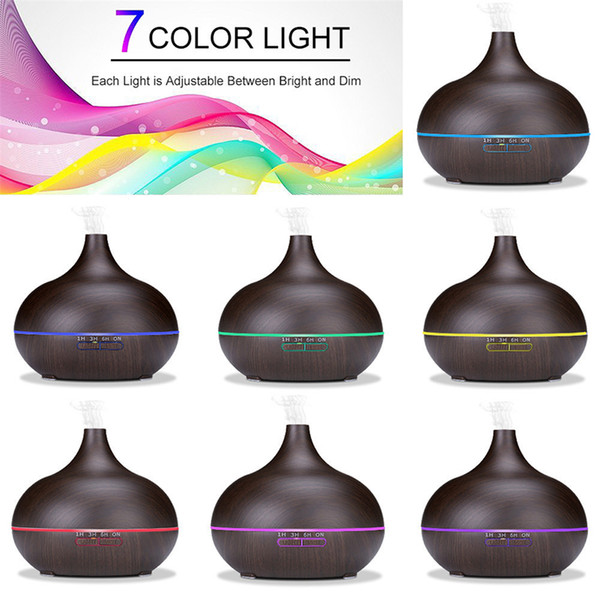 Aroma Essential Oil Diffuser Ultrasonic Air Humidifier with Wood Grain 7 Color Changing LED Lights for Office Home Bedroom 400ml 1pc