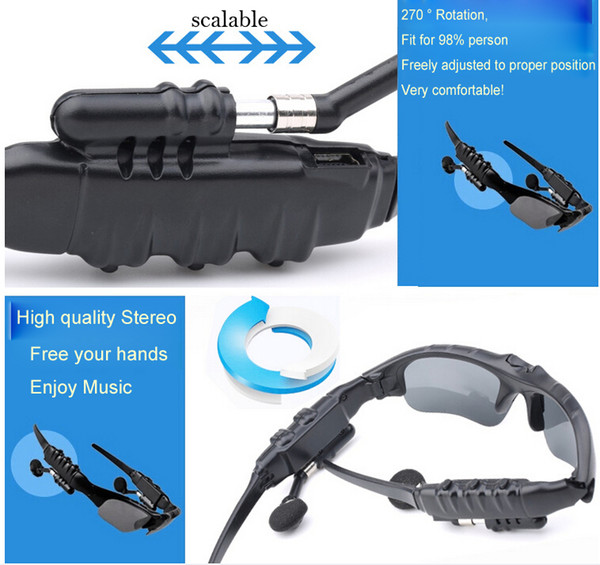 Wireless Flip-up Bluetooth Sunglasses Headset Stereo MP3 Music Glasses Earphone Headphone for Phone Hands-free / Tablet PC