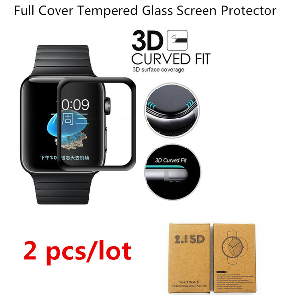 2pcs 3D Full Cover For iWatch Tempered Glass Screen Protector Edge Curved Protective Film For Apple Watch Series 3 2 1 38mm 42mm