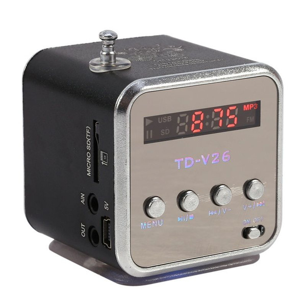 TD-V26 Mini Speaker Portable MP3 Music Player with LCD Support FM Radio Micro TF SD Stereo Loudspeaker for Laptop Mobile Phones