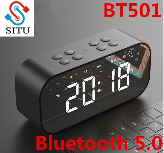 Bluetooth 5.0 Portable Wireless Bluetooth Speaker Column Subwoofer Music Sound Box LED Time Snooze Alarm Clock for Laptop Phone