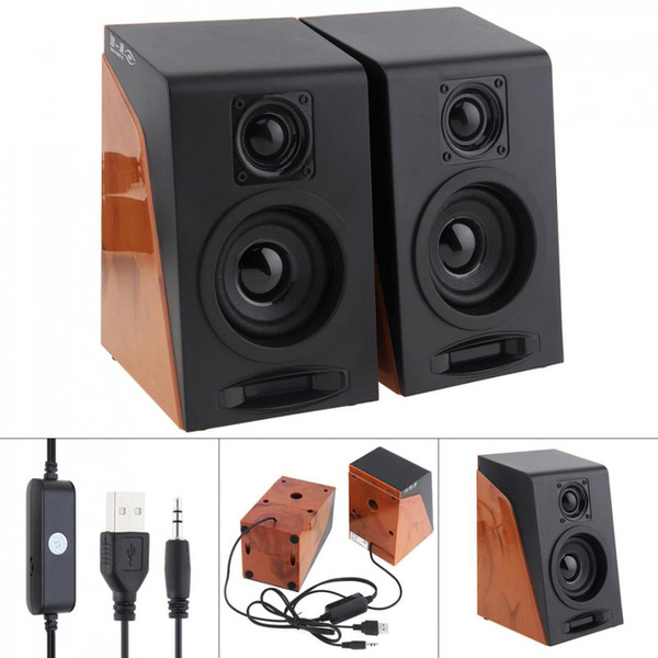 52mm 6W Mini USB 2.0 Computer Wood Subwoofer Speakers with 3.5mm Stereo Jack and USB Powered for PC / Laptop / Smartphone