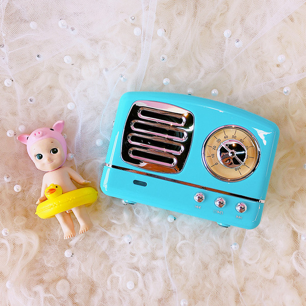 Korean style Sky blue Bluetooth Speaker Mini portable Retro Wireless Music Audio Player Valentine's Day gift for girl