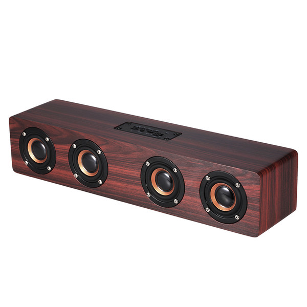 W8 Red Wood Grain Bluetooth Speaker Four Louder speakers Super Bass Subwoofer Hands-free with Mic 3.5mm AUX-IN TF Card for Home