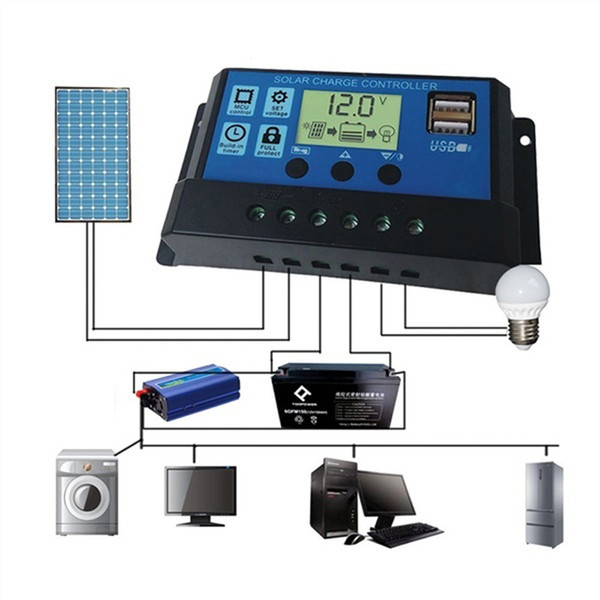 30A 12V/ 24V Solar Charge Controller Generator With USB Ports Backlight Display Home Solar Panel Battery Intelligent Regulator