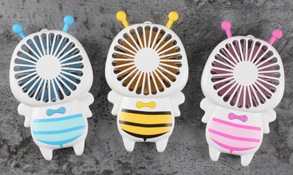 Hot USB charge Fan Mini Bee Handle Charging Electric Fans Thin Handheld Portable Luminous Night Light 3 Colors