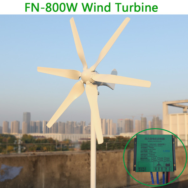 New 3 phase AC 12v 24v 800w Horizontal wind turbine generator with 6 blades and free 12v 24v AUTO controller for home use