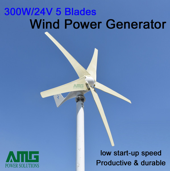 300w 24v horizontal wind generator, ac generator, areogenerator,5 blades, horizontal axis, low wind start up