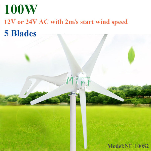 100W 5blades AC 12/24V wind turbine generator with low start wind speed 2m/s for home use